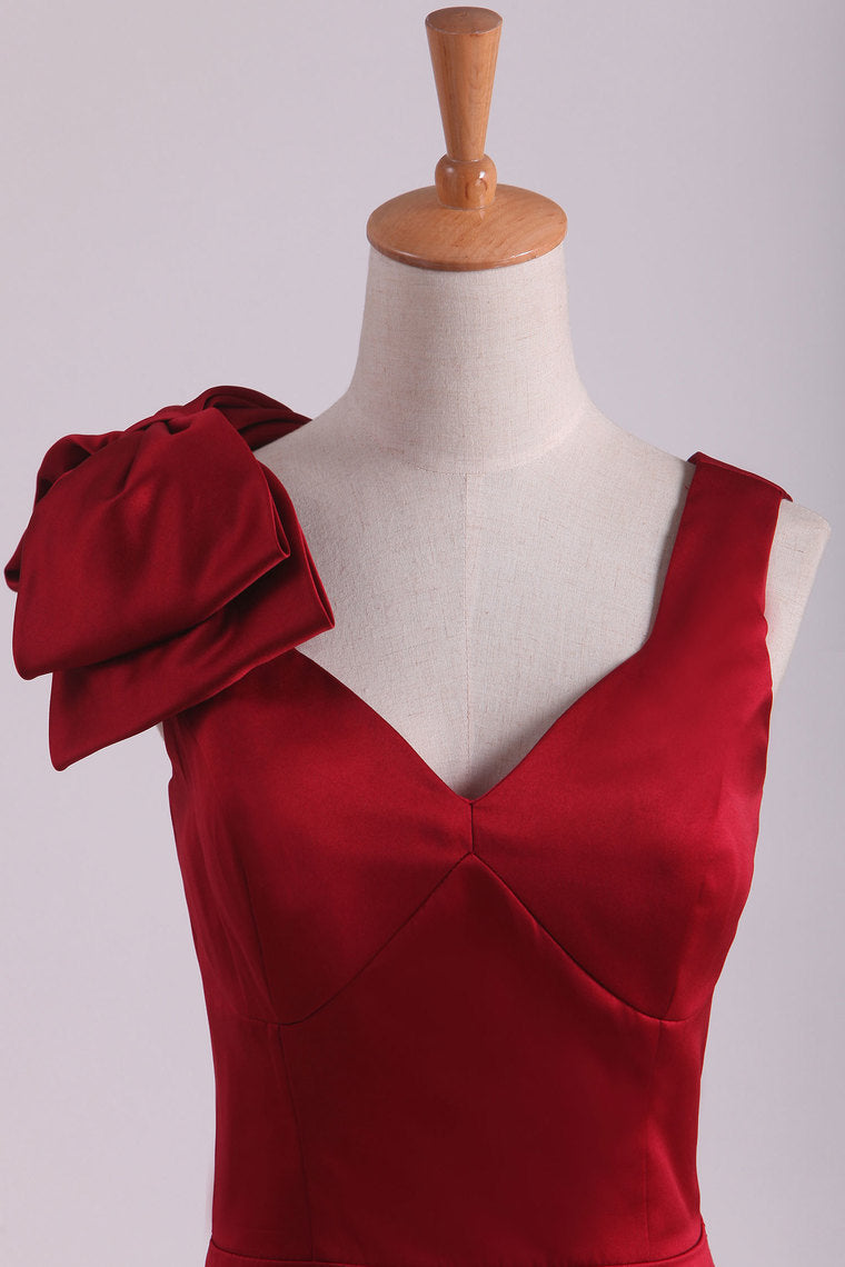 2022 Evening Dresses V Neck Satin With Bow Knot Sweep Train Mermaid