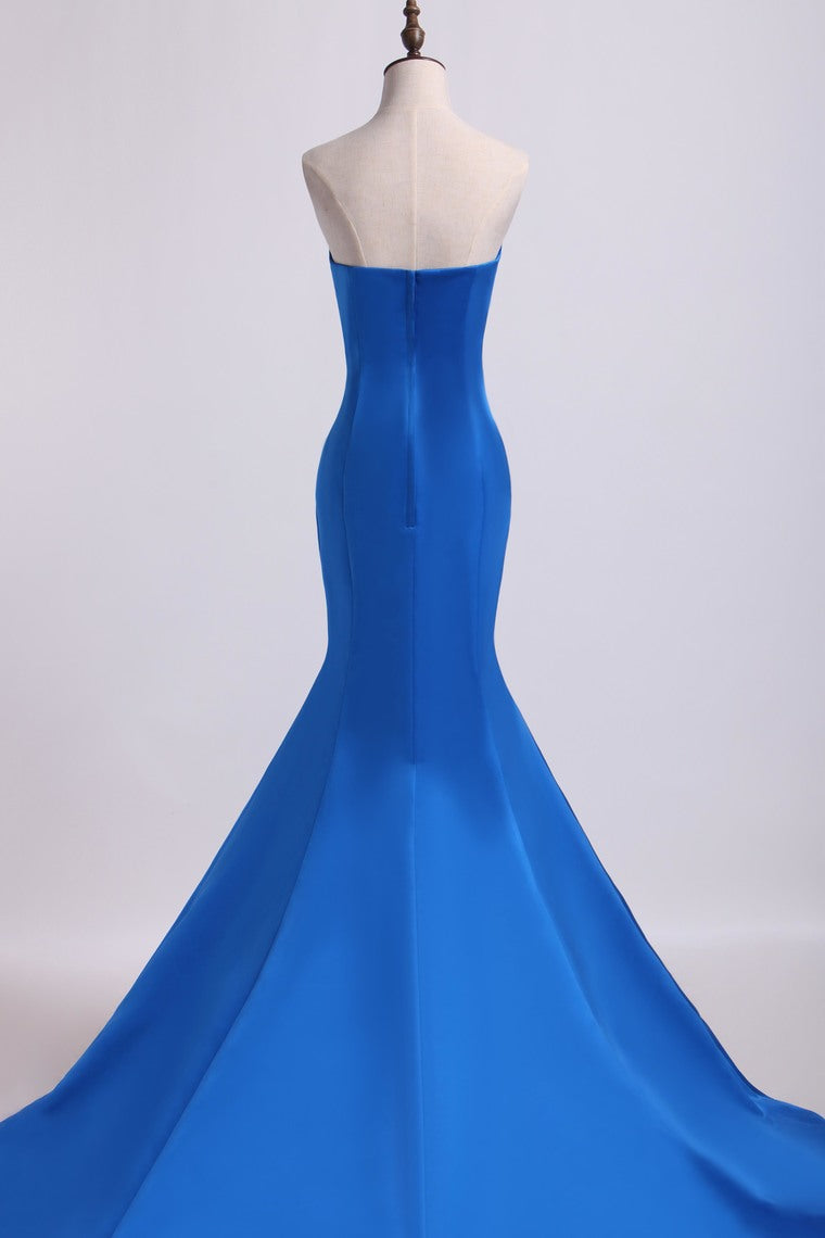 2022 Concise Sweetheart Mermaid/Trumpet Evening Dresses Elastic Satin Court Train
