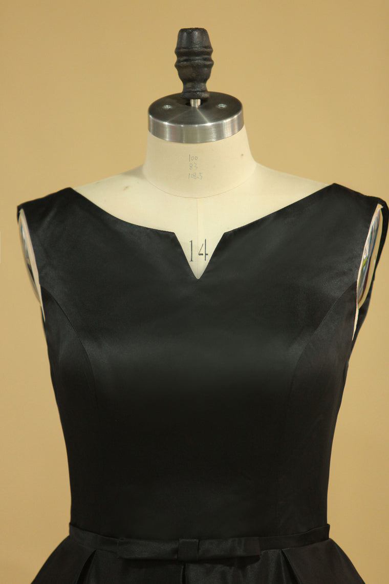 2022 Evening Dress Concise A-Line Floor Length Lace-Up Satin Black Plus Size
