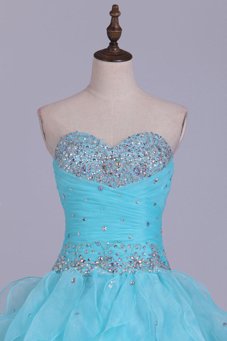2022 Quinceanera Dresses Ball Gown Sweetheart Floor Length Organza With Beading Sash Ruffles