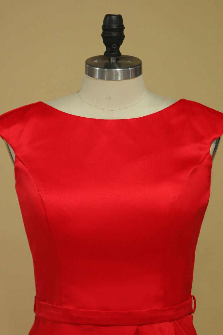 2022 Red Sheath Bateau Mother Of The Bride Dresses Satin With Sash Open Back