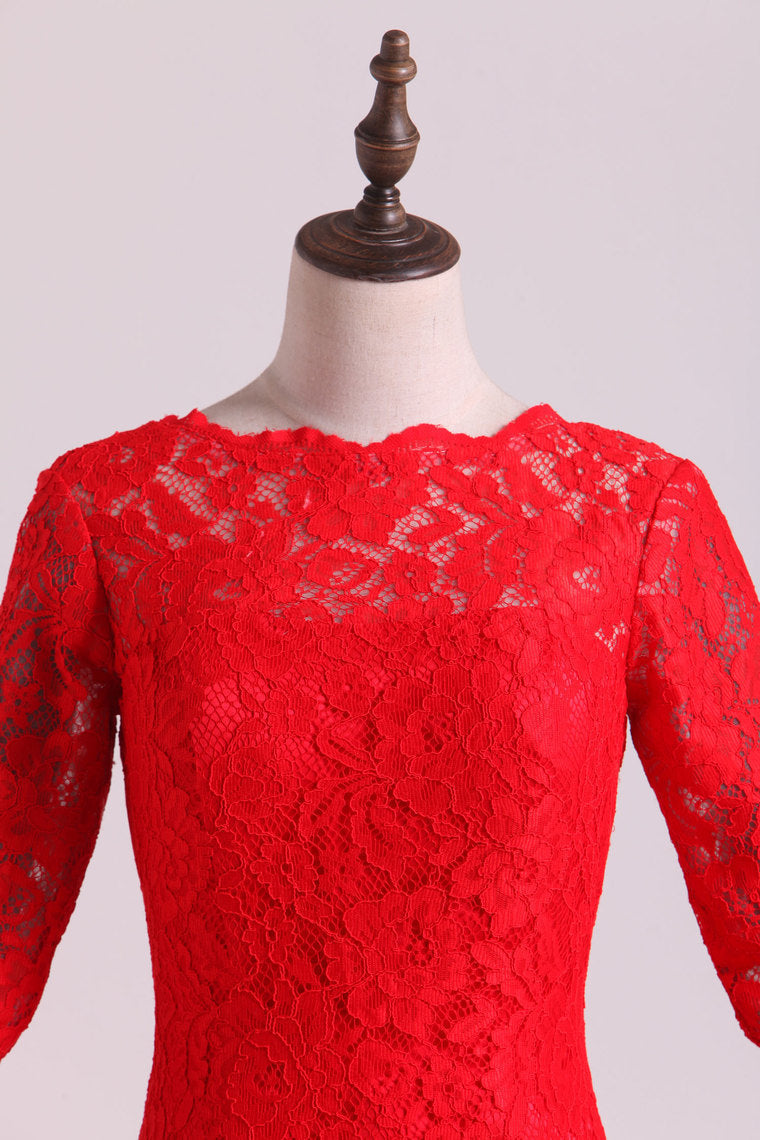 2022 Bateau Mid-Length Sleeve Prom Dresses Sheath Lace Floor Length