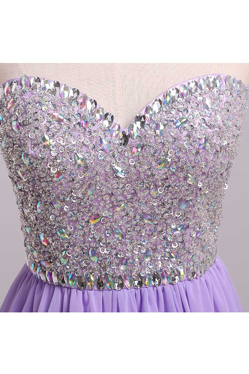 2022 Homecoming Dresses A Line Short/Mini Sweetheart Chiffon With Beads Color Lilac