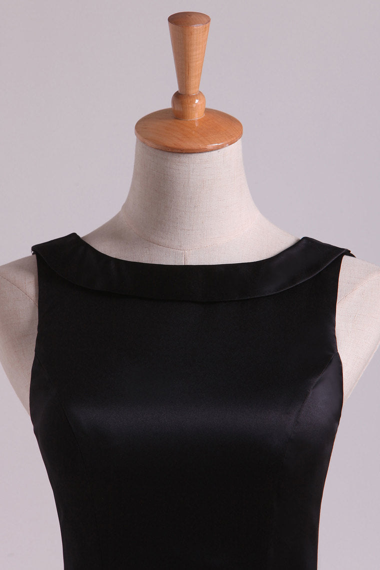 2022 Black A Line Evening Dresses Cowl Neck Floor Length Satin With Sash