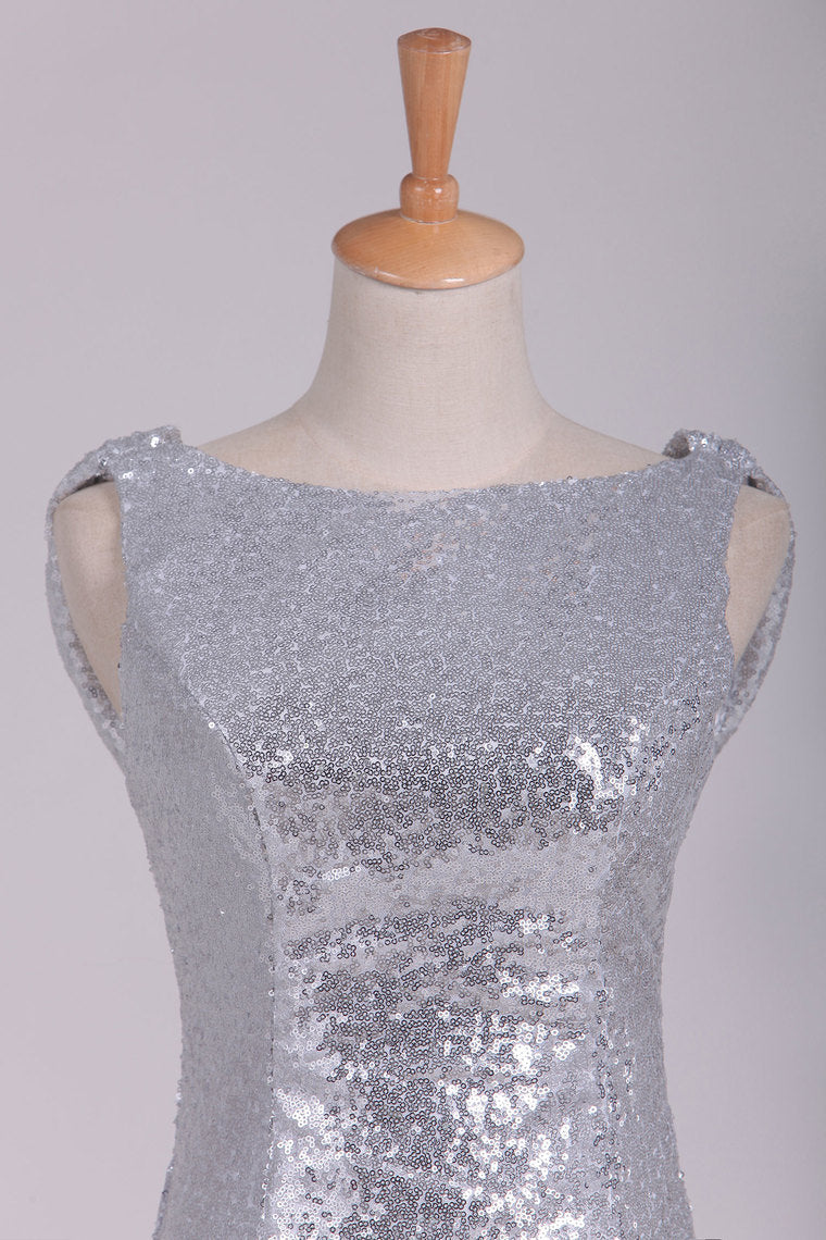 2022 Open Back Bridesmaid Dresses Scoop Sequins Floor Length
