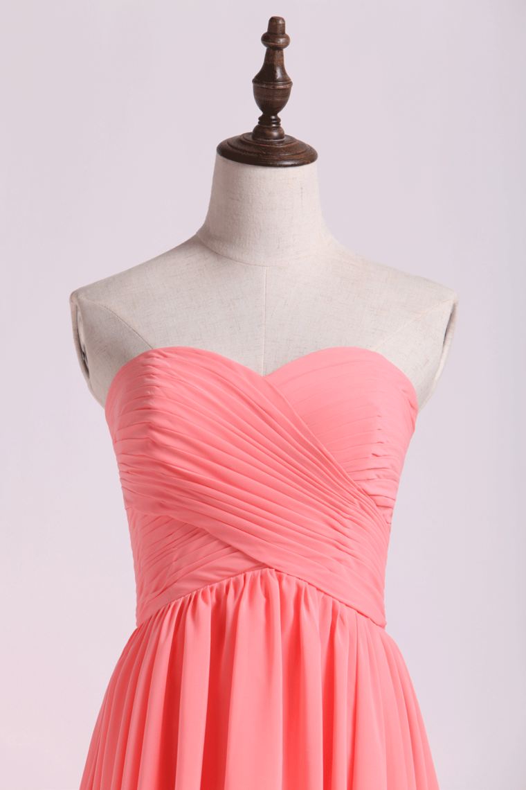 2022 Prom Dresses/High Low Skirt Sweetheart Fitted&Pleated Bodice Chiffon