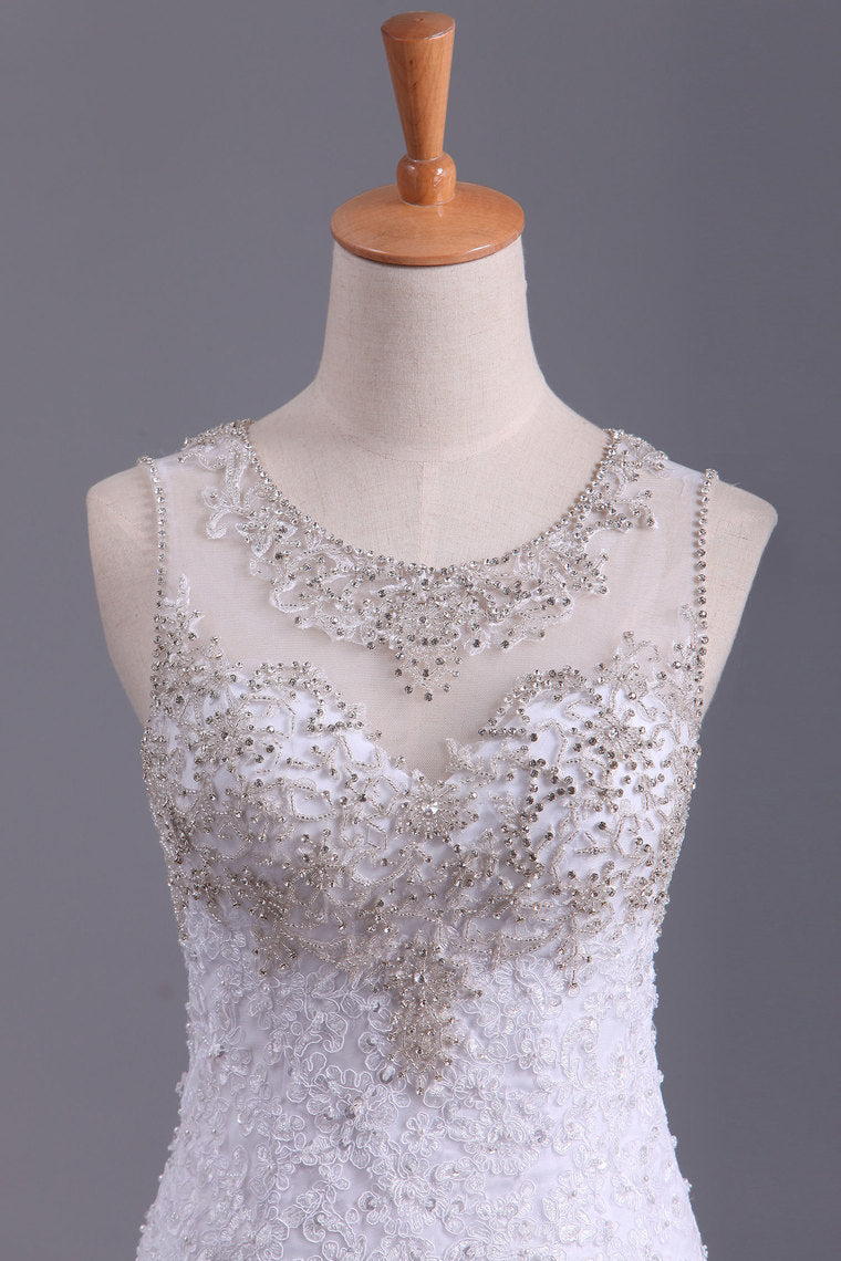 2022 Scoop Wedding Dresses Mermaid/Trumpet Sweep Train Tulle With Applique And Beads