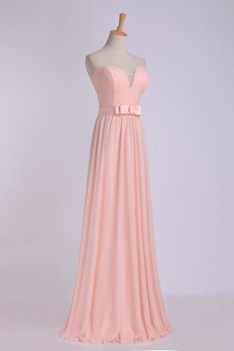 2022 Sweetheart A Line Prom Dress With Sash Pick Up Long Chiffon Skirt