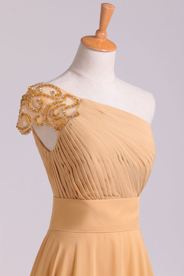 2022 One Shoulder Prom Dresses A Line Floor Length Chiffon Beaded New