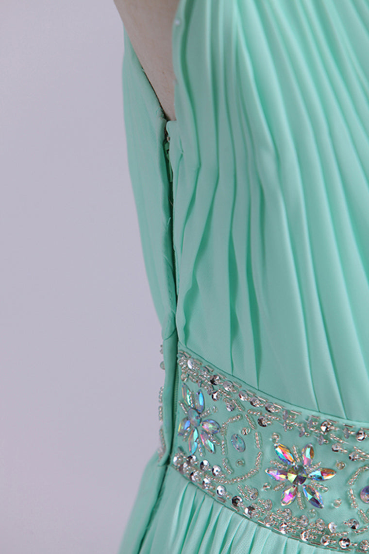 2022 Prom Dresses One Shoulder A-Line Chiffon With Beading&Sequins Floor Length