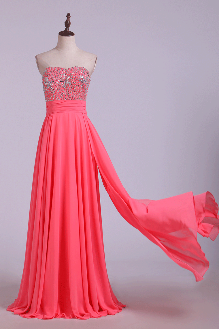 2022 Prom Dresses A Line Beading Chiffon Floor Length