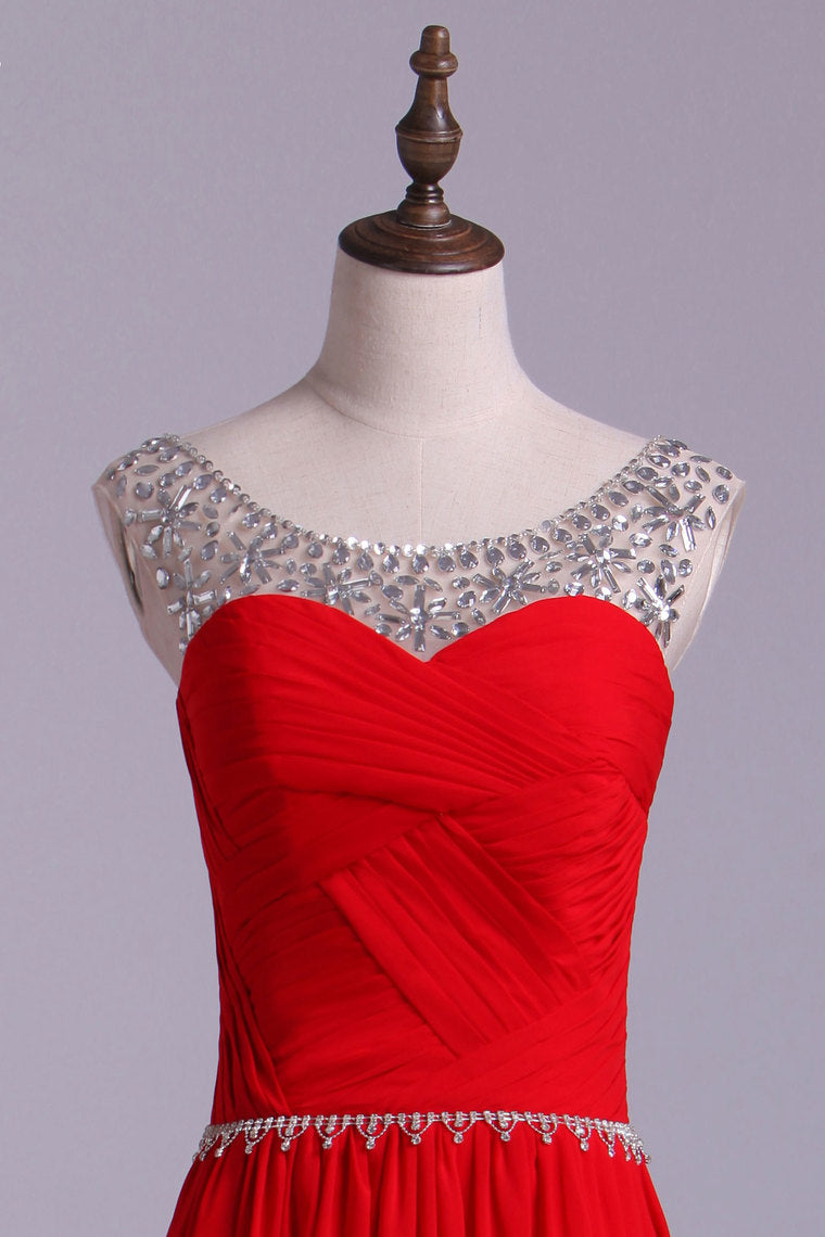 2022 Scoop Prom Dresses A Line Chiffon With Beads And Ruffles
