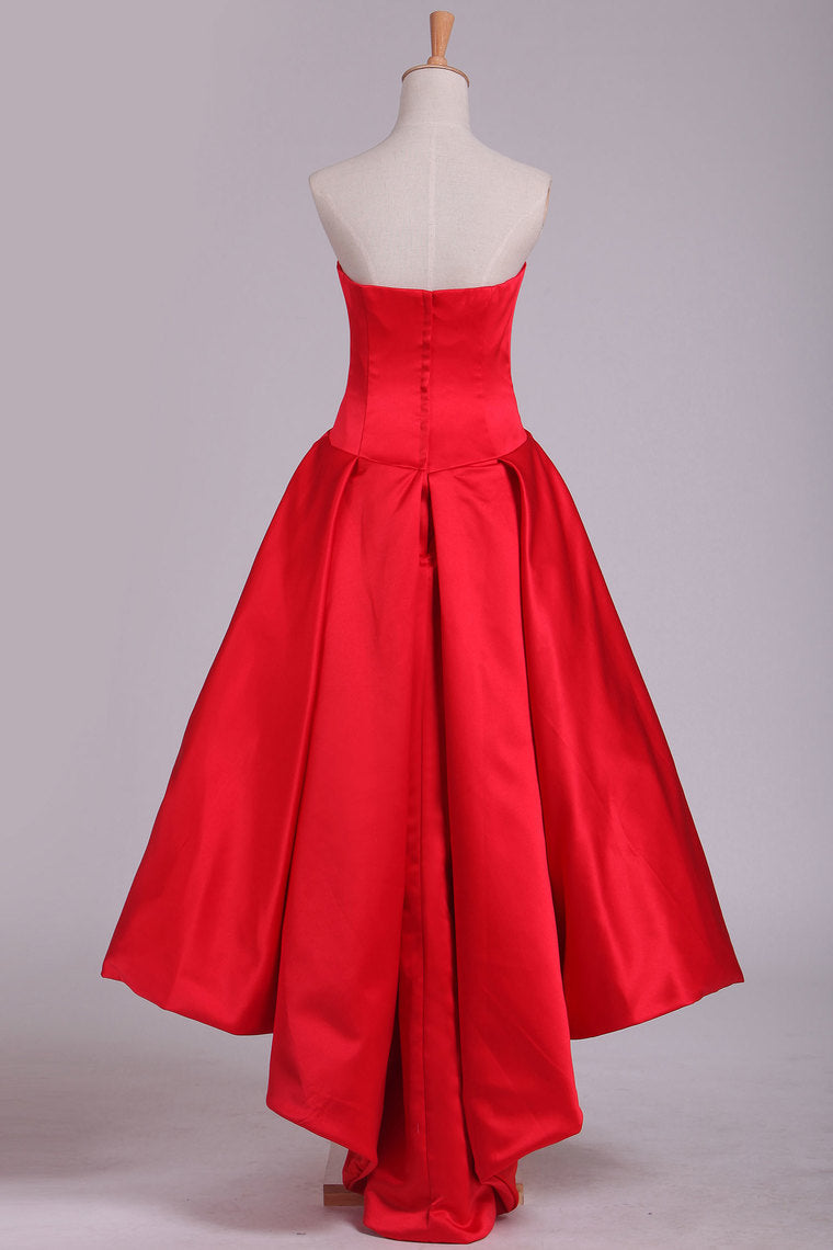 2022 Asymmetrical Prom Dresses V Neck Satin Red