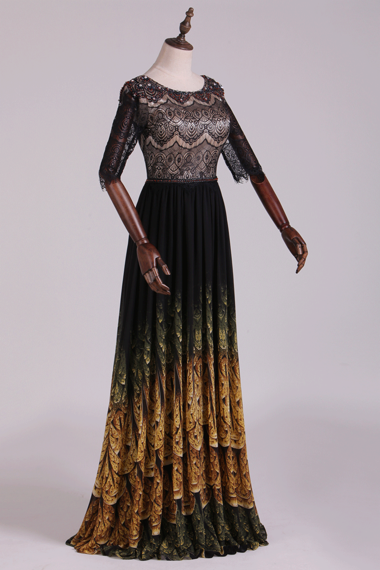 2022 Bateau Prom Dresses A Line Floor Length Lace #31310 (Color Just As Picture Show)