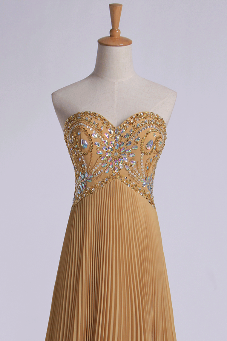 2022 New Arrival Sweetheart Full Beaded Bodice Pick Up Shirred Chiffon Skirt Floor Length