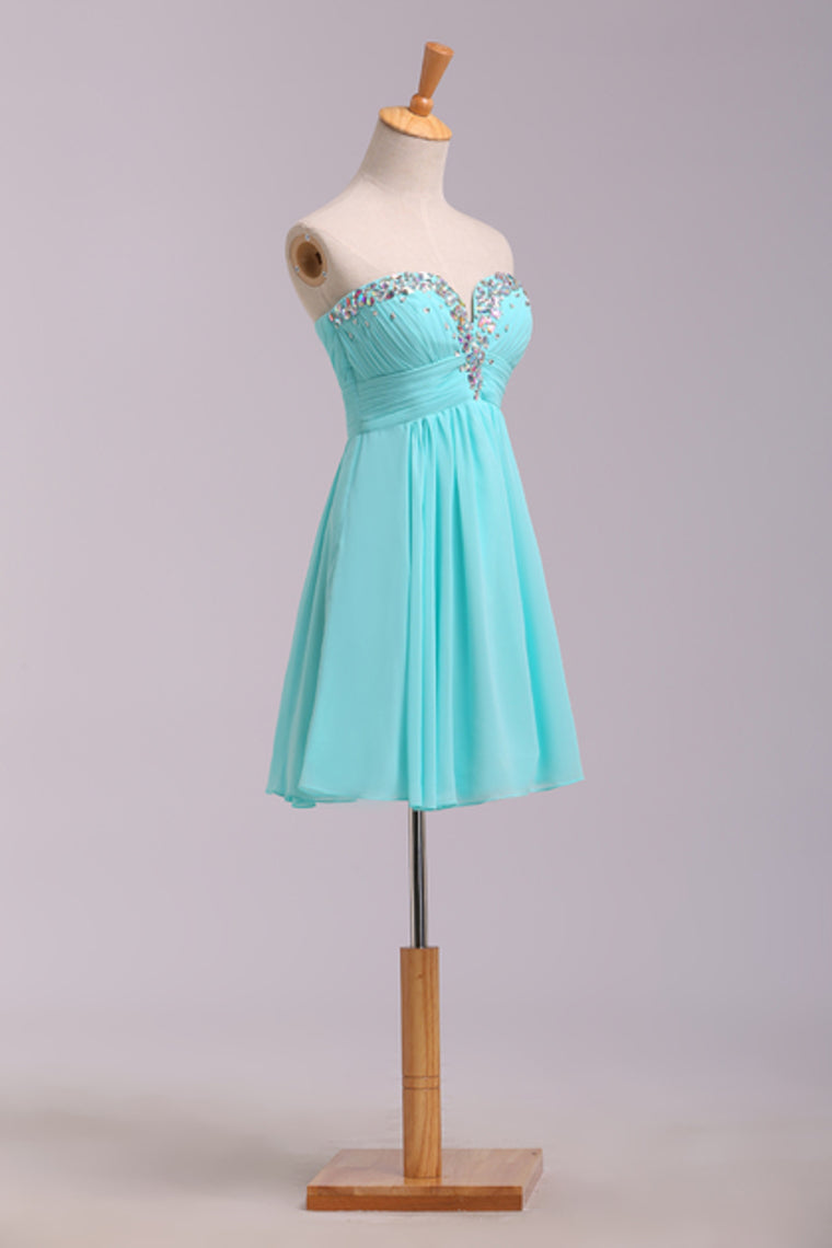 2022 Prom Dresses A Line Short/Mini Sweetheart Chiffon With Rhinestone