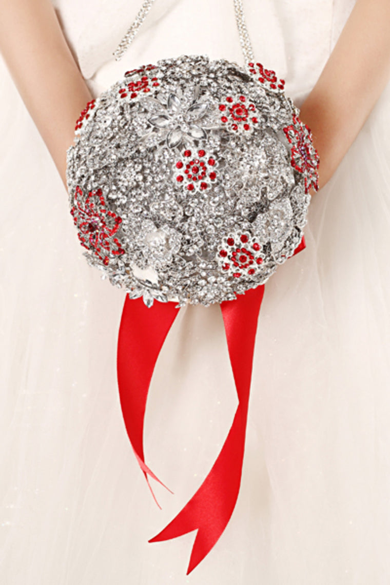 Round Shape Acrylic Cristal Beads With Ribbon Handle Wedding Bouquet (26*18cm)