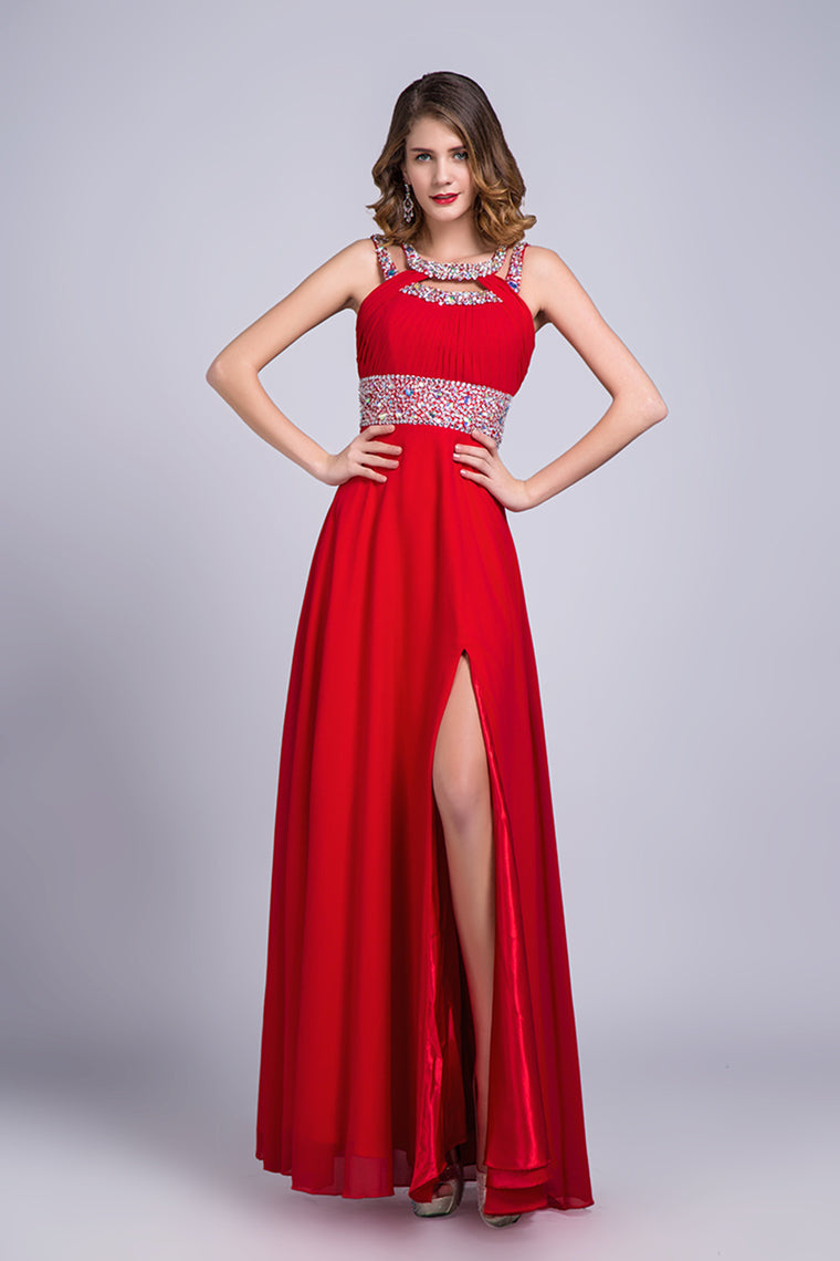 2022 Scoop Prom Dresses A Line Sweep/Brush Red Open Back