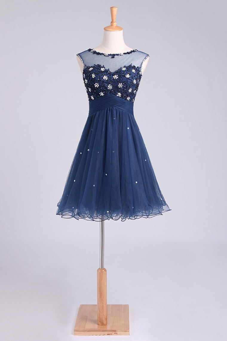 2022 Homecoming Dresses A Line Scoop Short/Mini With Beading&Sequins