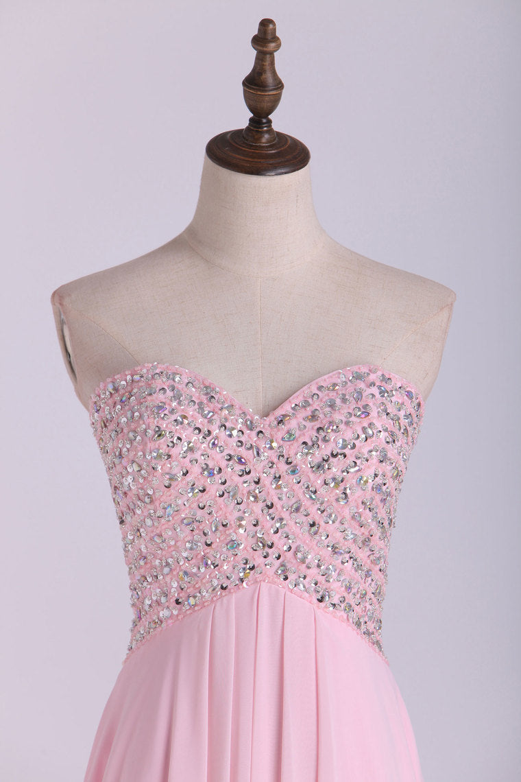 2022 Sexy Open Back Prom Dress Sweetheart A Line Floor Length Chiffon With Beads
