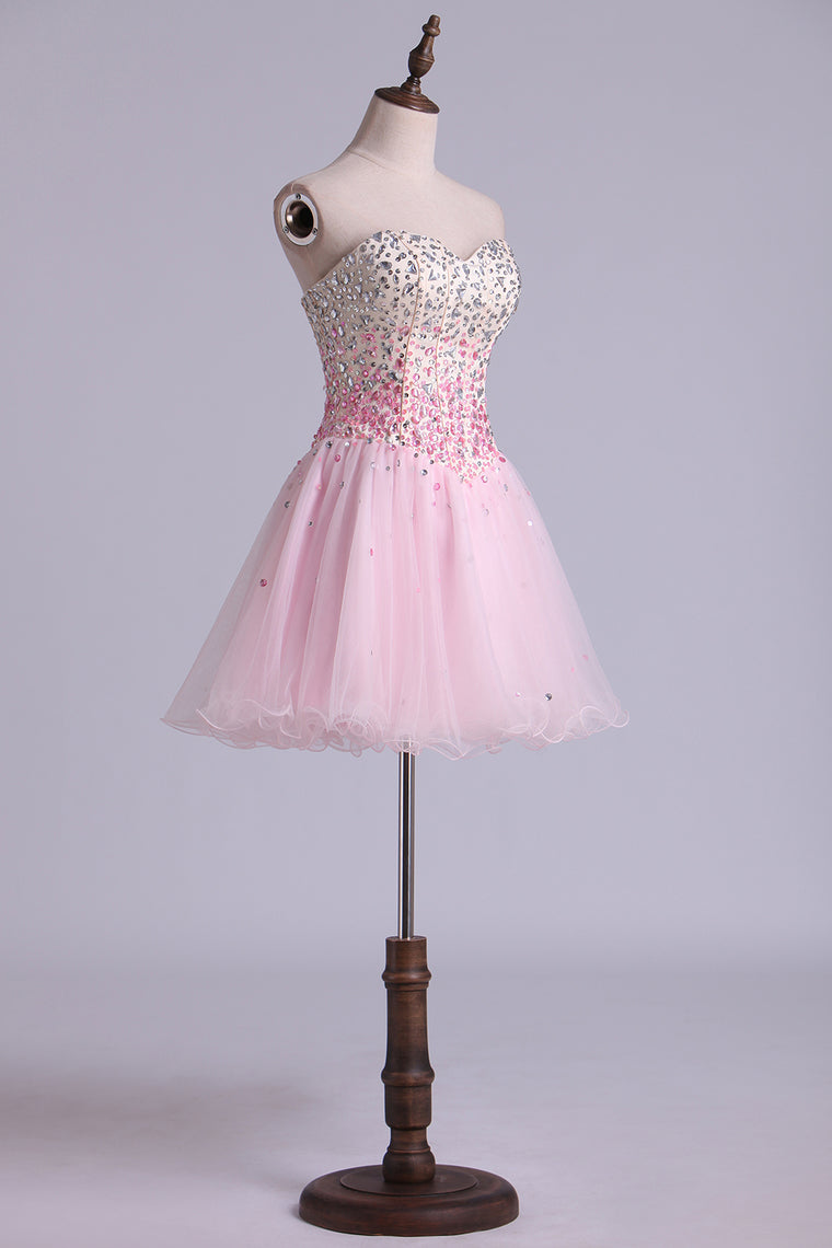 2022 Sweetheart A Line Short/Mini Prom Dress With Full Beaded Bodice Tulle