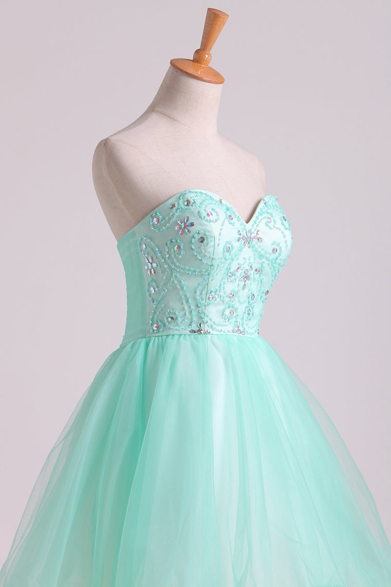2022 A Line Sweetheart Homecoming Dresses Beaded Bodice Tulle