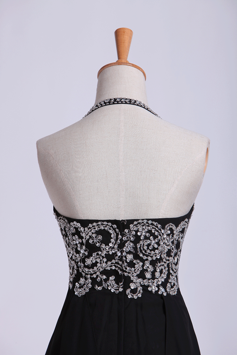 2022 Halter Homecoming Dresses A Line Short/Mini Chiffon With Beading And Sequins