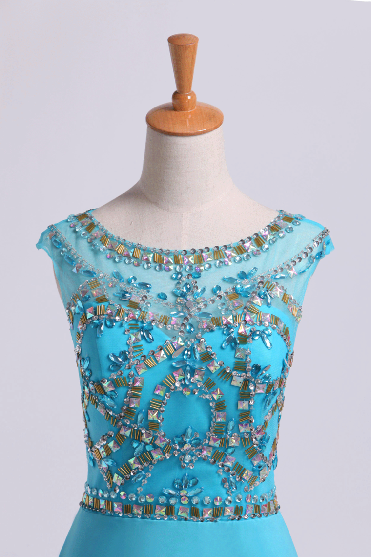 2022 Chiffon Bateau A-Line Beaded Bodice With A Keyhole Back