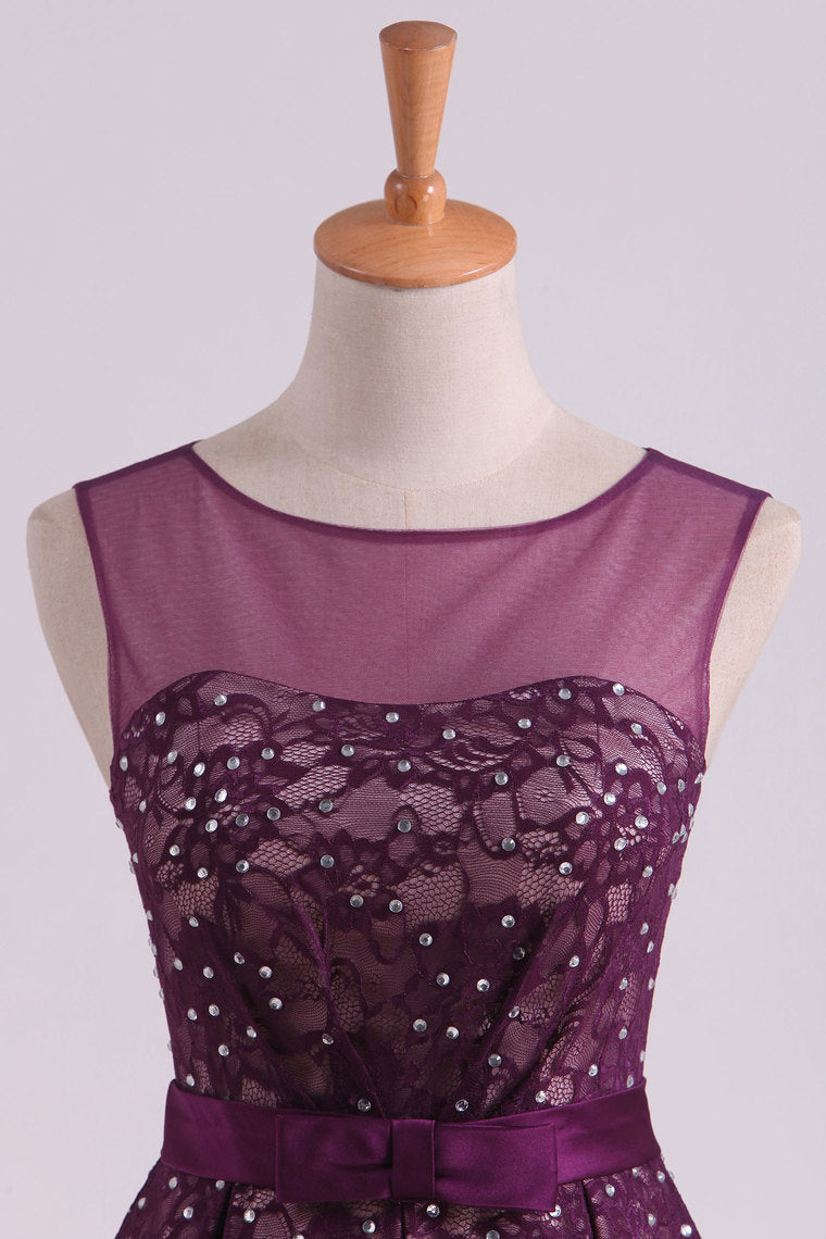 2022 Grape Homecoming Dresses Scoop A Line With Sash And Beads Short/Mini