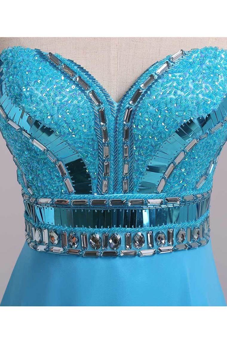 2022 Blue Prom Dresses A Line Sweetheart Floor Length Chiffon Ship Today Under 200