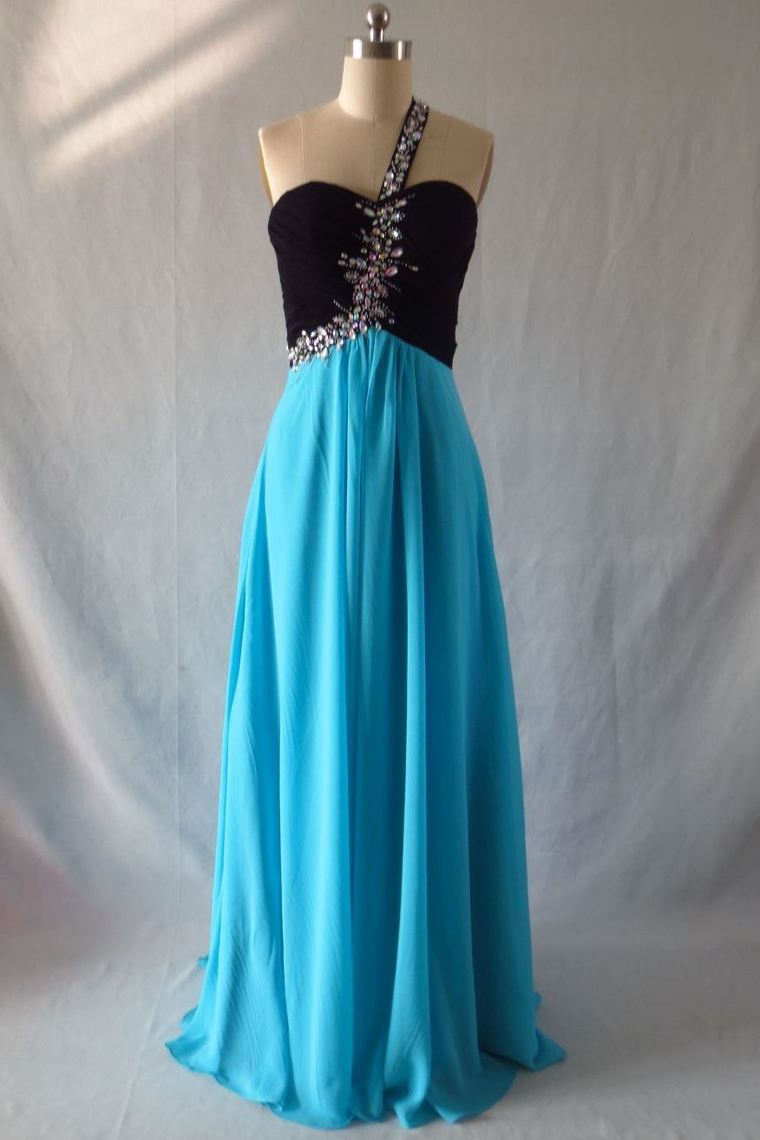 Black Top 2022 Prom Dresses Sheath One Shoulder Floor Length Chiffon