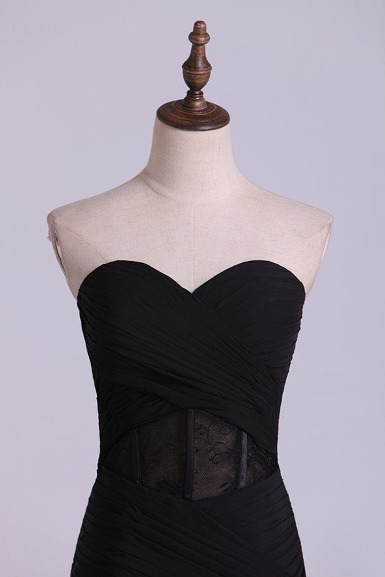 2022 Prom Dresses Sweetheart Column Pleated Bodice Chiffon And Lace