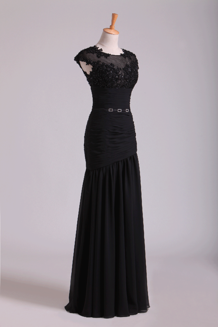 2022 Petite Size Mermaid Scoop Open Back Prom Dresses Chiffon With Applique And Beading