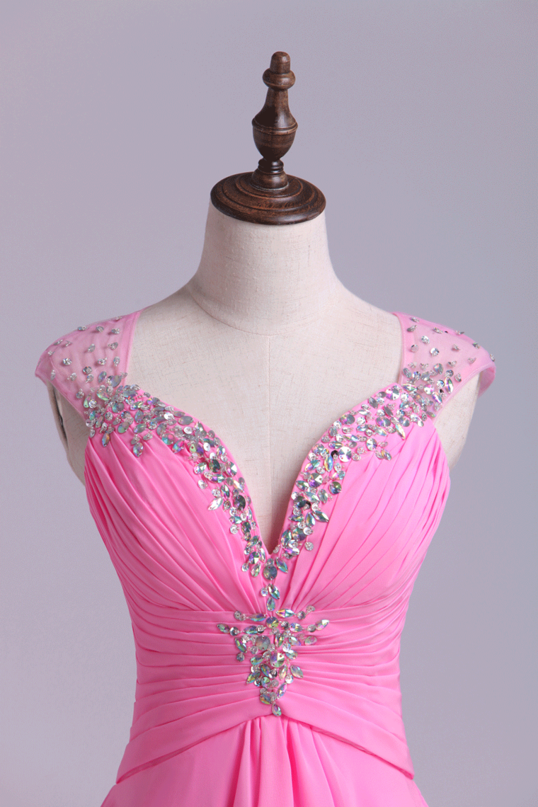 2022 V Neck Homecoming Dresses A Line Short Tulle&Chiffon With Beads