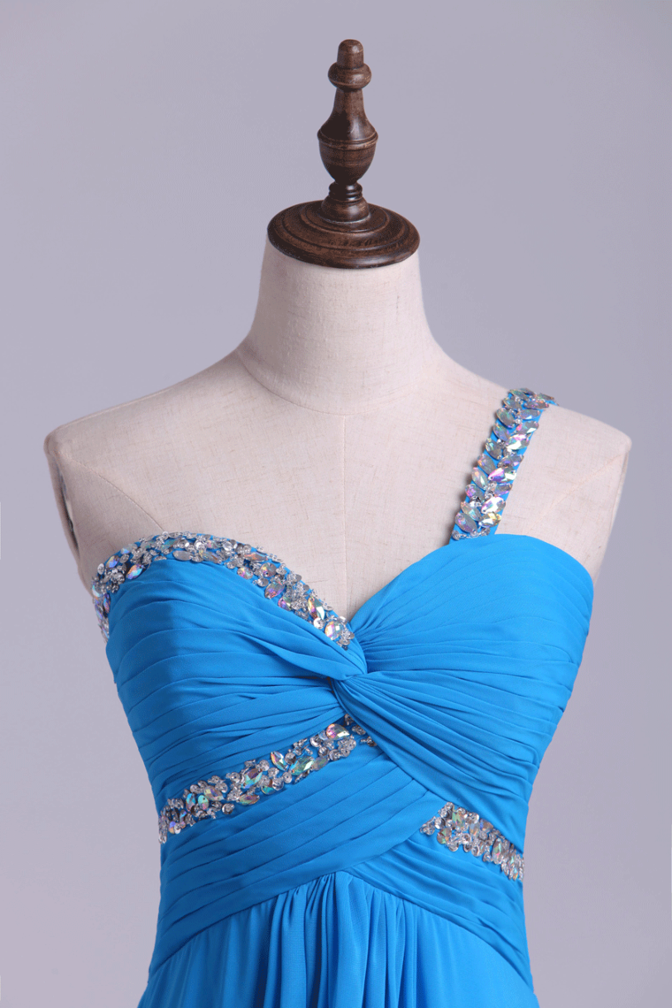 2022 Prom Dress One Shoulder A Line Floor Length Ruffles Bud Green Beads&Sequins