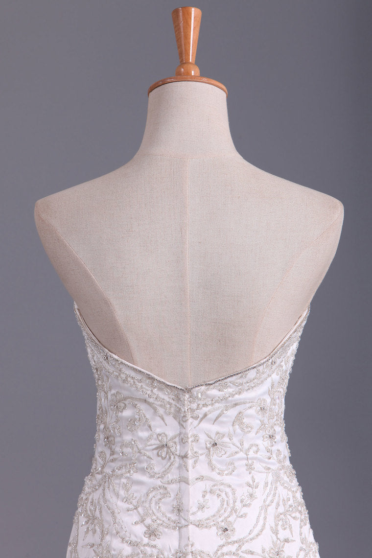 2022 Sweetheart Wedding Dresses Mermaid Organza With Beads And Rhinestones