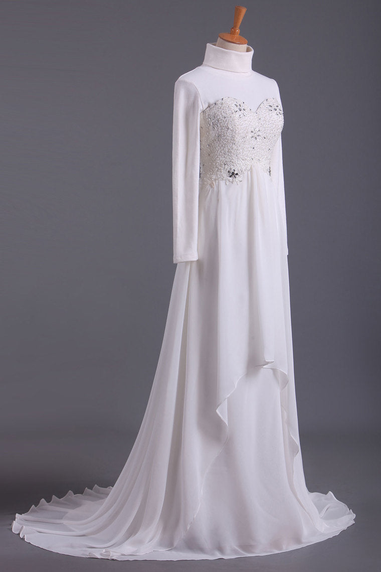 2022 Musilim Wedding Dresses Empire Waist Sweetheart Chiffon With Beading&Sequince