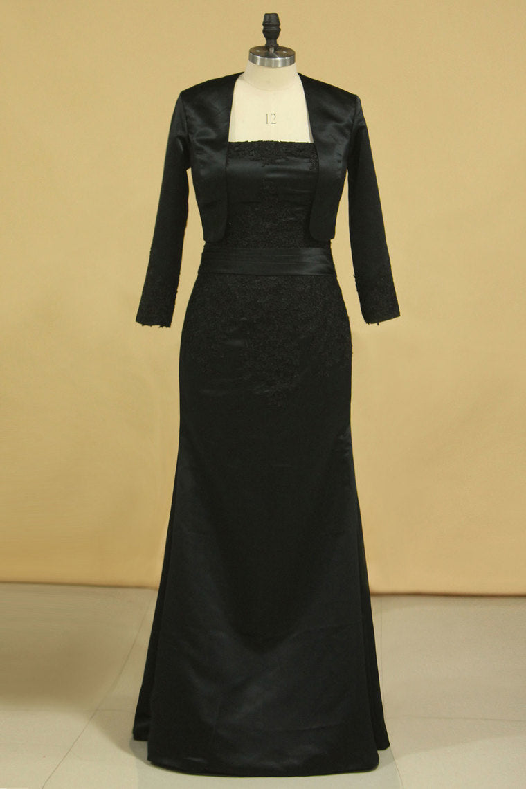 2022 Mother Of The Bride Dresses Strapless Satin With Applique And Jacket Mermaid
