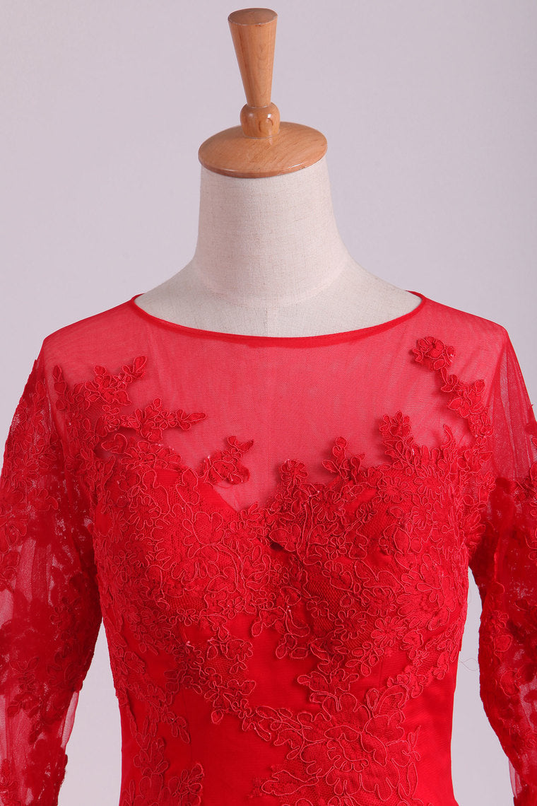 2022 Mother Of The Bride Dresses Scoop 3/4 Length Sleeves Tulle With Applique
