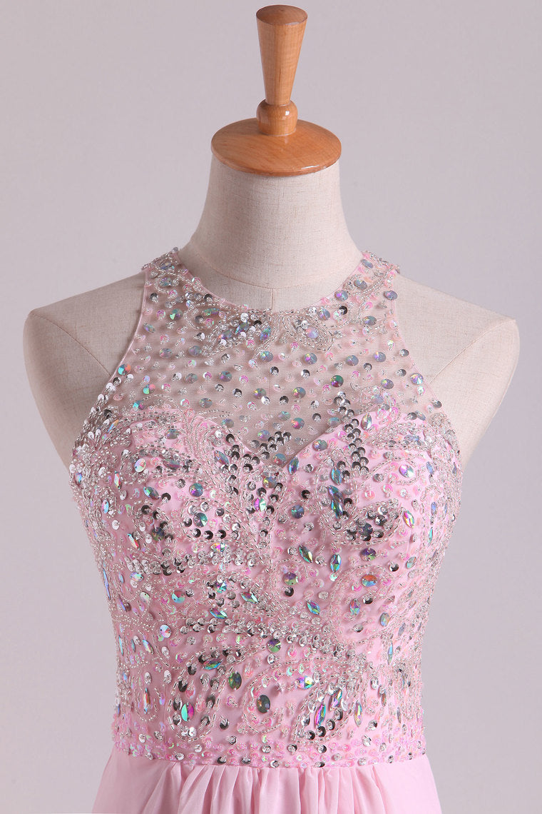 2022 Simple Prom Dresses Scoop A Line Chiffon With Beading Floor Length
