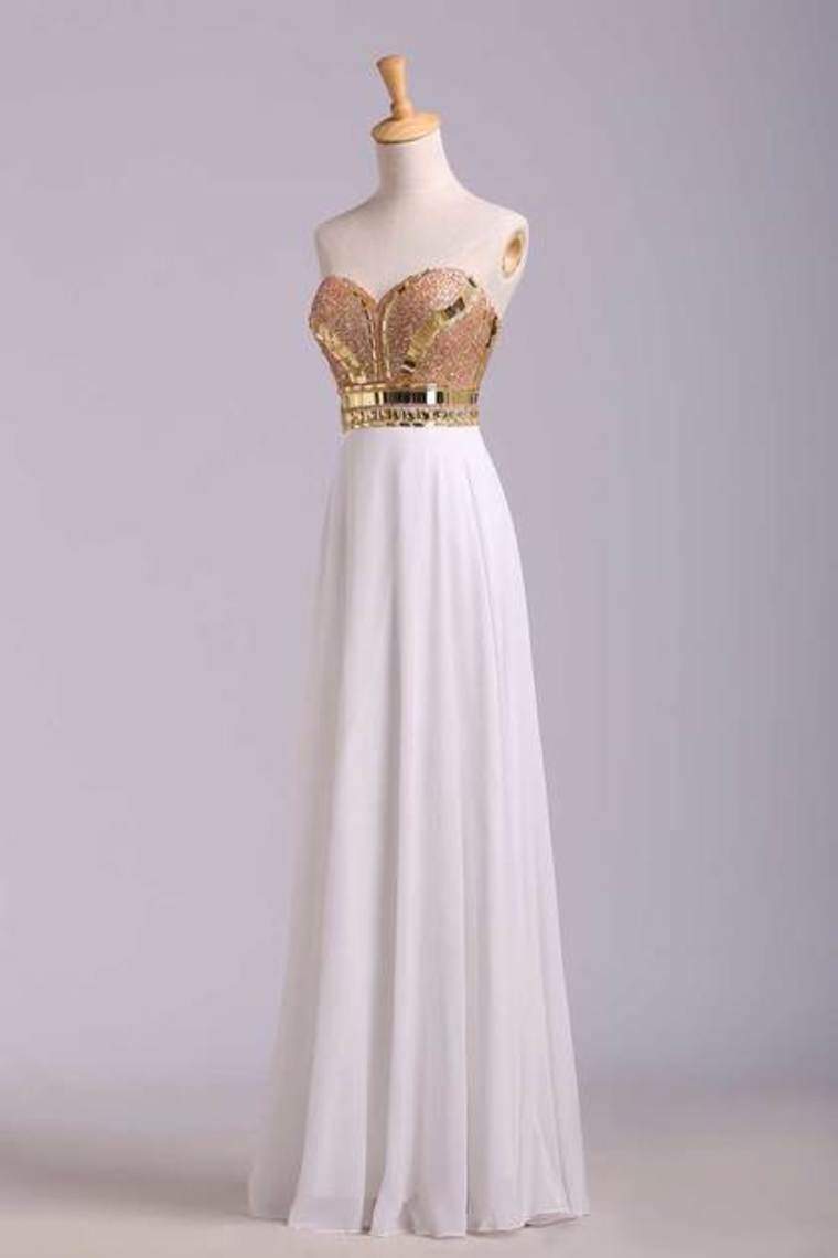 2022 New Arrival Prom Dresses A-Line Sweetheart Floor-Length Beaded Bodice Chiffon