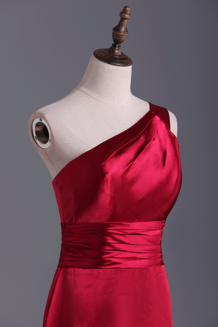 2022 Burgundy/Maroon One Shoulder Bridesmaid Dresses Floor Length A Line