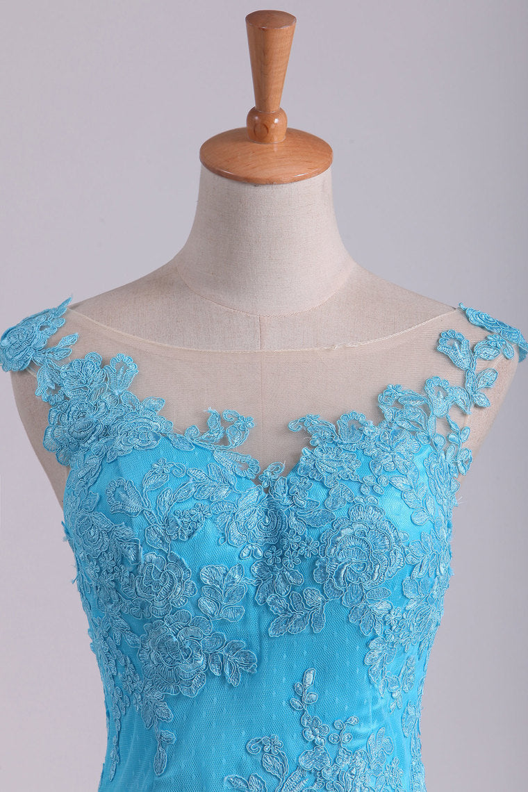 2022 Mermaid Evening Dresses Bateau Tulle With Applique Sweep Train