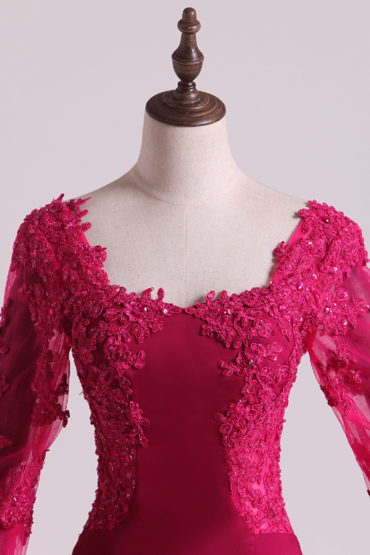 2022 Long Sleeves Prom Dresses Spandex Mermaid With Applique Burgundy/Maroon