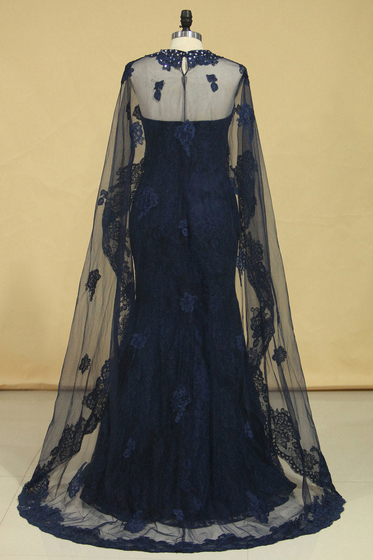 2022 Mermaid Sweetheart Prom Dresses Lace With Beading And Applique Dark Navy Plus Size