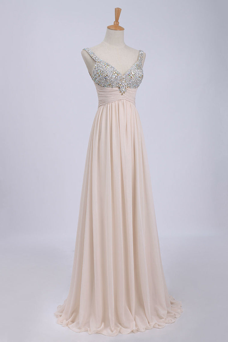 2022 Prom Dresses/Cheap Prom Dresses/ Bust Pleated Bodice With Chiffon Skirt Floor Length Prom Dress