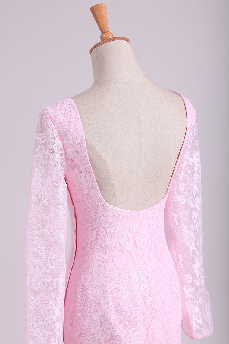 2022 Lace Bateau Long Sleeves Mermaid Prom Dresses Floor Length