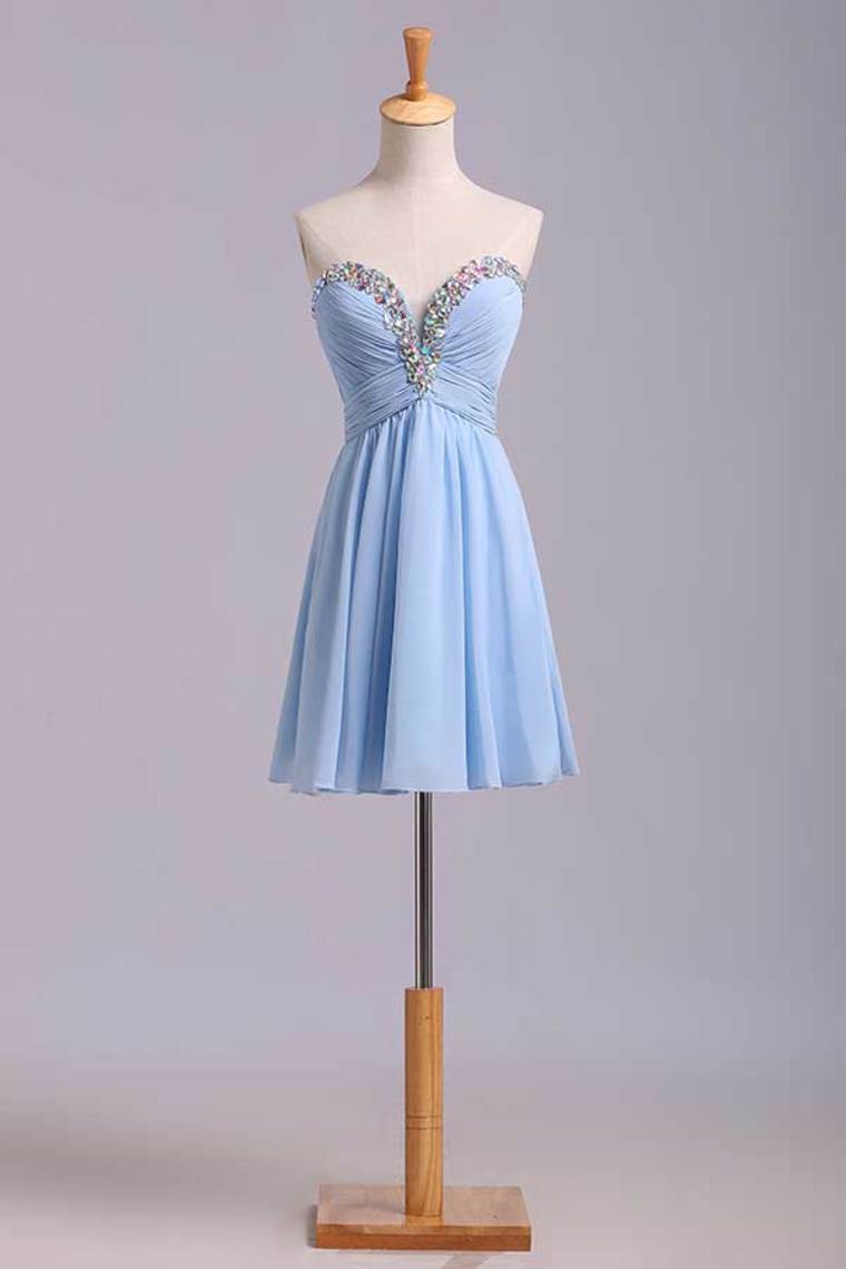 2022 Prom Dresses A Line Short/Mini Sweetheart Chiffon With Rhinestone