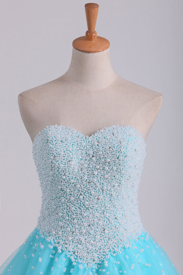 2022 Ball Gown Sweetheart Quinceanera Dresses With Pearls & Rhinestones Tulle