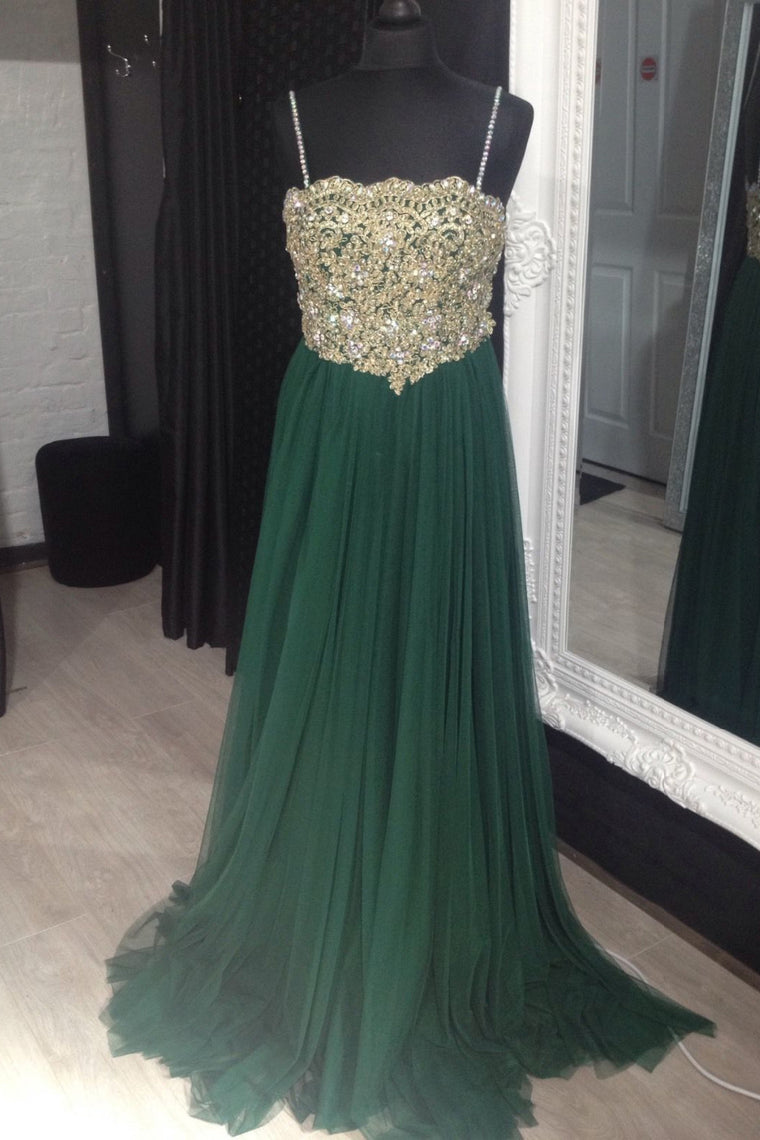 2022 Prom Dresses Spaghetti Straps Floor-Length Tulle With Applique